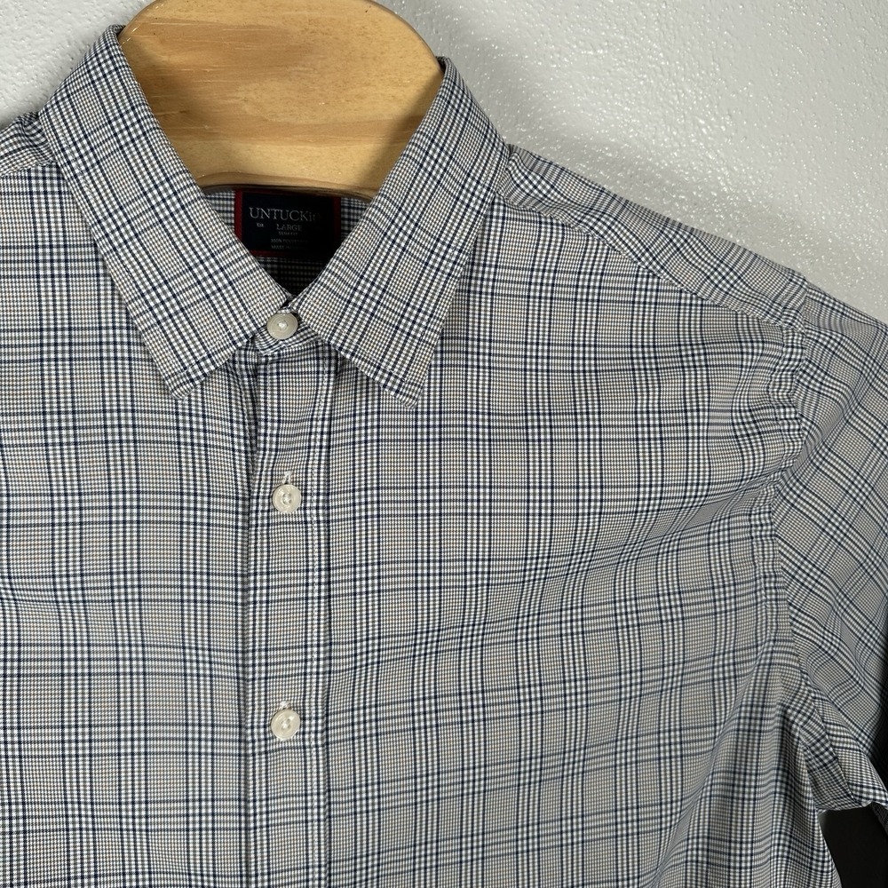 UNTUCKit Shirt Mens Sz Large Gray Plaid Slim Fit Button Up Performance Polyester